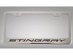 License Plate Frame with Stingray Lettering; Black Carbon Fiber Inlay (20-24 Corvette C8)