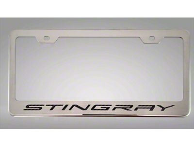 License Plate Frame with Stingray Lettering; Black Carbon Fiber Inlay (20-24 Corvette C8)