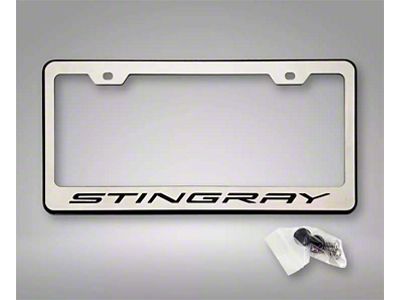 License Plate Frame with Stingray Lettering; Black Inlay (20-24 Corvette C8)