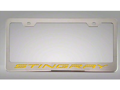 License Plate Frame with Stingray Lettering; Yellow Carbon Fiber Inlay (20-24 Corvette C8)