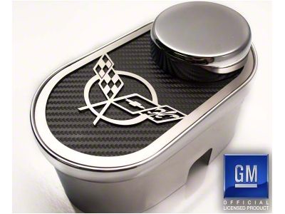 Master Cylinder Cover and Cap with Crossed Flags Logo; Blue Carbon Fiber (97-04 Corvette C5)