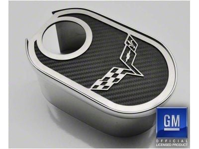 Master Cylinder Cover with Crossed Flags Emblem; Black Carbon Fiber (05-08 Corvette C6)