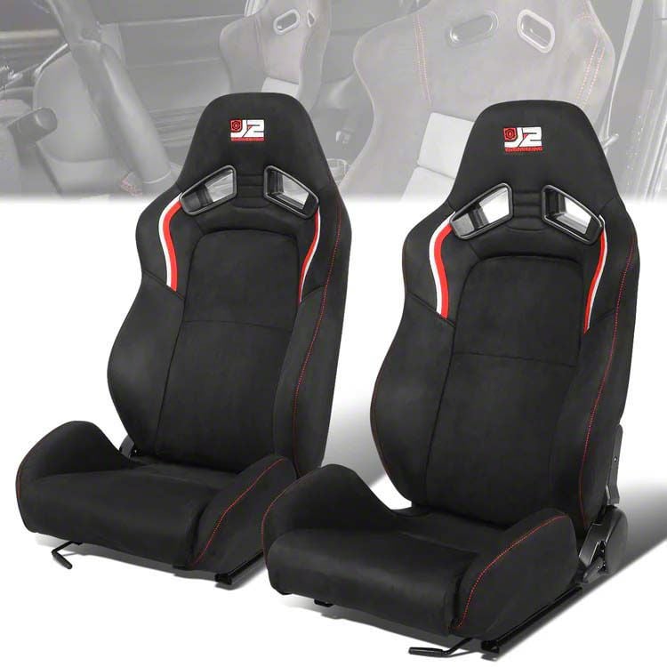 Corvette Microfiber Suede Racing Bucket Seats with Seat Sliders; Black ...