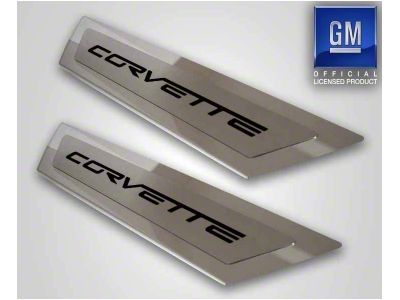 Outer Door Sill Plates with Corvette Inlay; Black Carbon Fiber (05-13 Corvette C6)