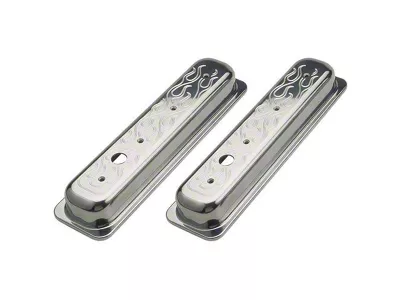 Short Valve Covers; Flames; Polished (97-99 Corvette C5)