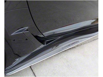 Side Skirt Extensions with Supercharger Lettering and Plain Brushed Fins (15-19 Corvette C7 Z06, ZR1)