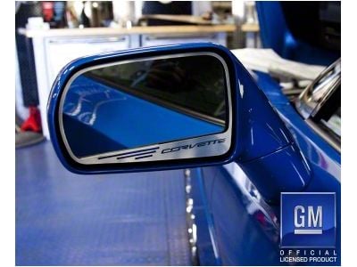 Side View Mirror Trim with Etched Corvette Lettering and Slots; Brushed Black (14-19 Corvette C7)