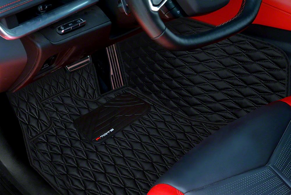 Corvette Single Layer Diamond Floor Mats; Black and Black Stitching (20 ...