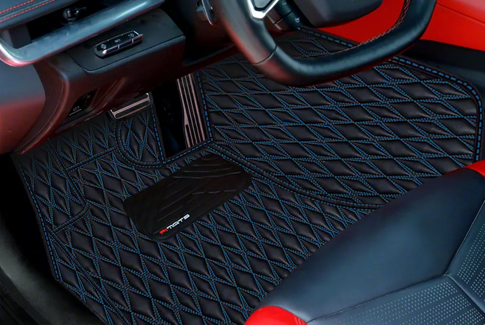 Corvette Single Layer Diamond Floor Mats; Black and Blue Stitching (20 ...