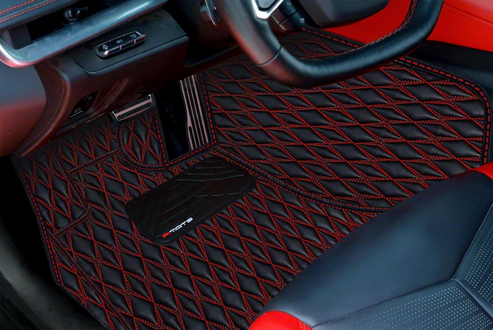 Corvette Single Layer Diamond Floor Mats; Black and Red Stitching (20 ...