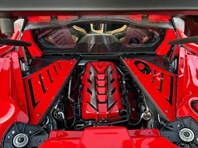 Steel Engine Bay Filler Covers without Oil Fill Area Cutout; Torch Red (20-24 Corvette C8 Coupe)