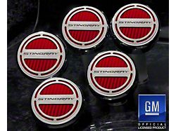 Stingray Script Fluid Cap Covers; Garnet Red (14-19 Corvette C7 w/ Automatic Transmission)