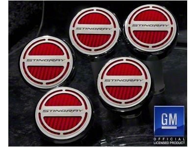 Stingray Script Fluid Cap Covers; Garnet Red (14-19 Corvette C7 w/ Automatic Transmission)