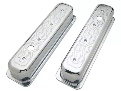 Tall Valve Covers; Flames; Polished (97-99 Corvette C5)