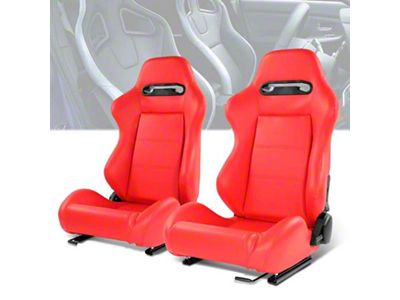 Vinyl Racing Bucket Seats with Seat Sliders; Red (Universal; Some Adaptation May Be Required)