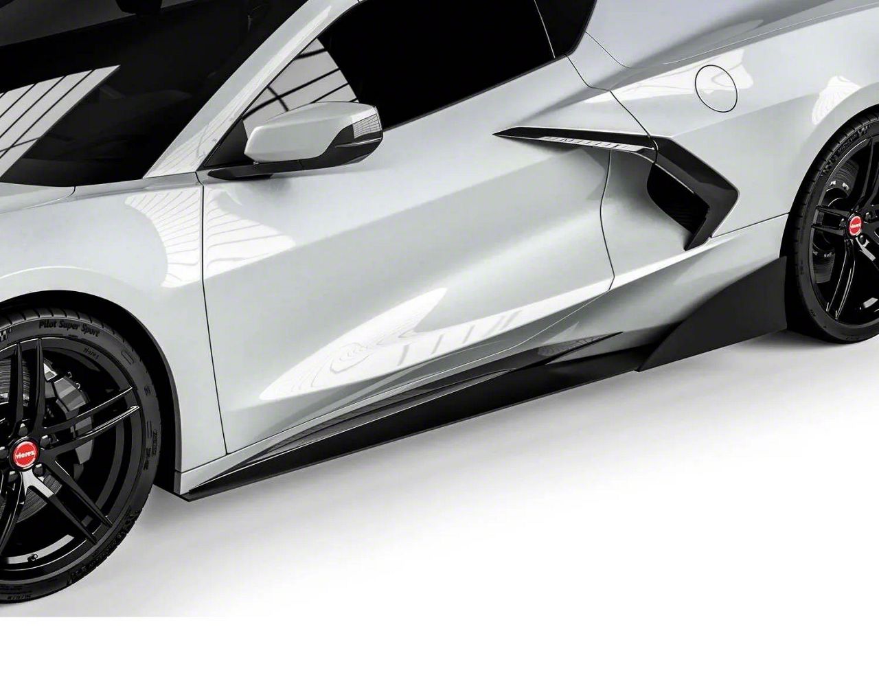 Corvette VZR1 Style Side Skirt Splitters; Carbon Flash Metallic Vinyl ...