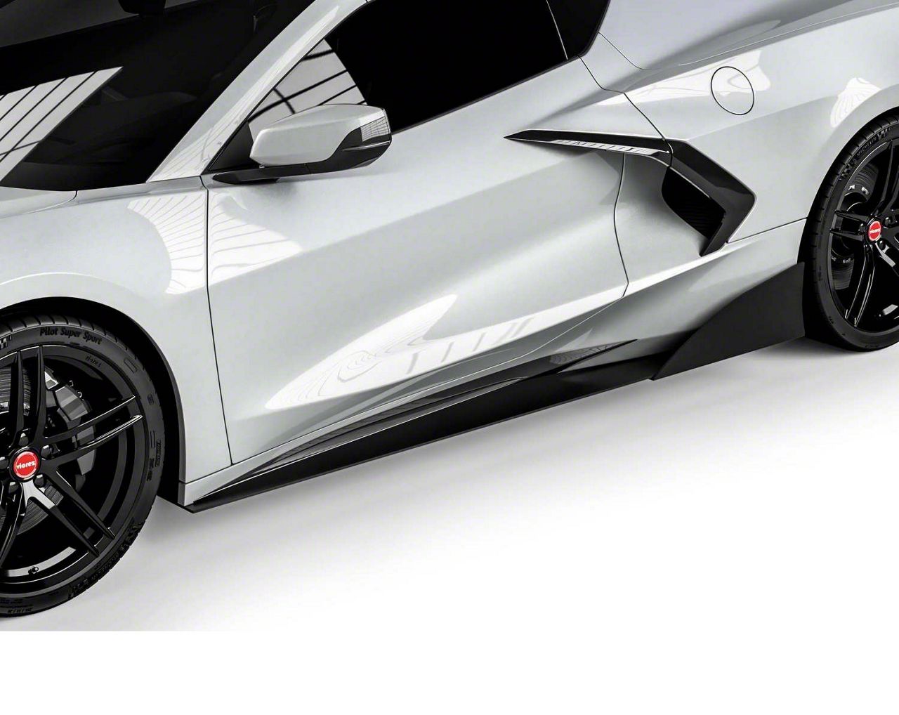 Corvette VZR1 Style Side Skirt Splitters; Satin Black Vinyl (20-25 ...