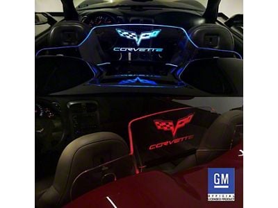 Wind Deflector with C6 Flags Logo; Clear; Red Lighting Kit (05-13 Corvette C6 Convertible)