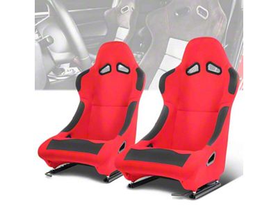 Woven Fabric Vinyl Bolsters Racing Bucket Seats with Seat Sliders; Red (Universal; Some Adaptation May Be Required)