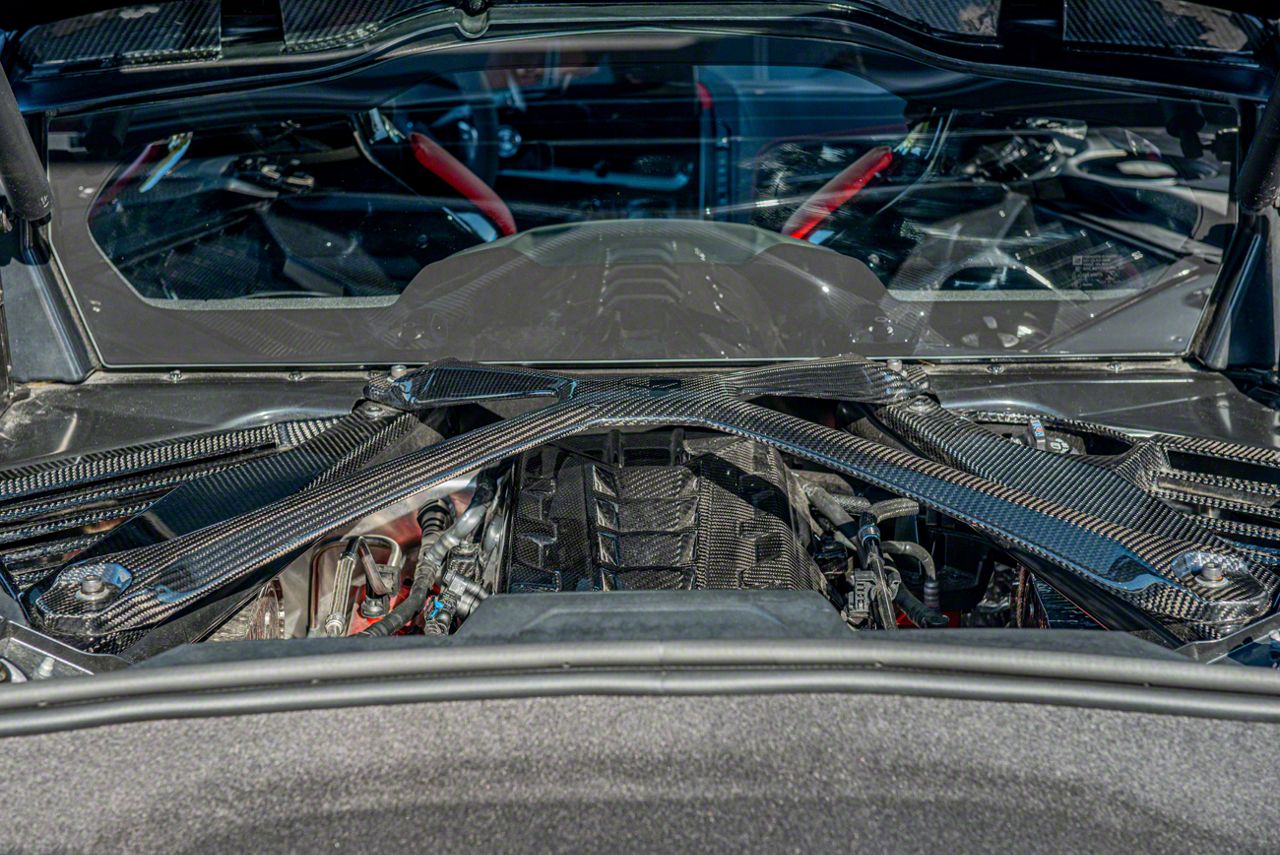 Corvette X-Brace; Carbon Fiber (20-25 Corvette C8 Coupe w/o Z06 Engine  Cover) - Free Shipping