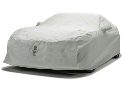 Covercraft Custom Car Covers 3-Layer Moderate Climate Car Cover with Antenna Pocket and Black Mustang Tri-Bar Logo; Gray (22-25 Mustang GT Fastback w/ Performance Pack)