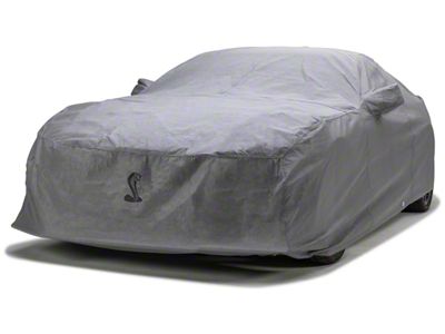 Covercraft Custom Car Covers 5-Layer Indoor Car Cover with Antenna Pocket and Black Mustang Cobra Logo; Gray (22-25 Mustang GT Fastback w/ Performance Pack)