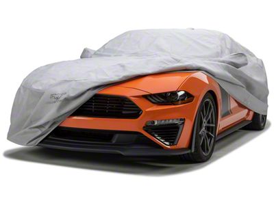 Covercraft Custom Car Covers 5-Layer Softback All Climate Car Cover with Antenna Pocket and Black Mustang Pony Logo; Gray (22-25 Mustang GT Fastback w/ Performance Pack)