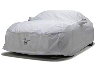 Covercraft Custom Car Covers 5-Layer Softback All Climate Car Cover with Antenna Pocket and Black Mustang Tri-Bar Logo; Gray (22-25 Mustang GT Fastback w/ Performance Pack)