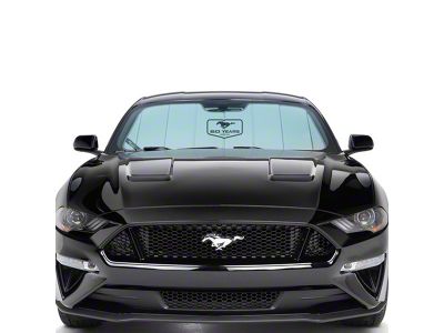 Covercraft UVS100 Heat Shield Custom Sunscreen with Mustang 60 Years Logo; Silver (15-23 Mustang w/ Mirror Camera)