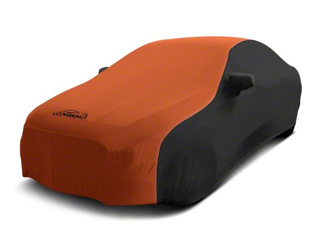 Coverking Satin Stretch Indoor Car Cover; Black/Inferno Orange (17-24 Camaro Coupe w/ 1LE Package, Excluding ZL1)