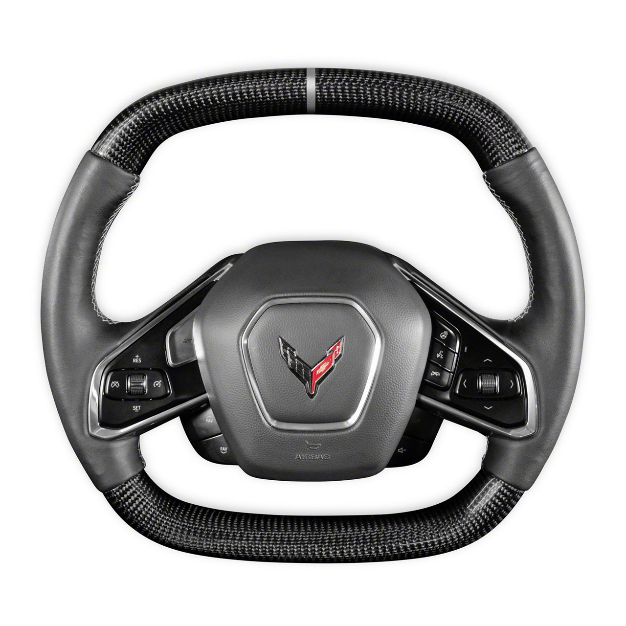 Drake Muscle Cars Corvette Steering Wheel; Carbon Fiber with Leather