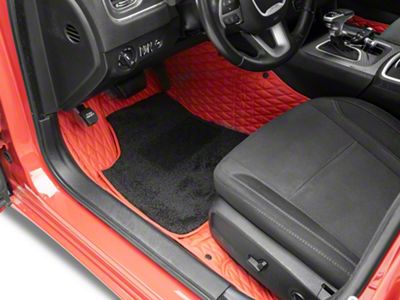 Double Layer Diamond Front and Rear Floor Mats; Base Layer Red and Top Layer Black (06-10 Charger)