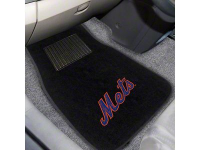 Embroidered Front Floor Mats with New York Mets Logo; Black (Universal; Some Adaptation May Be Required)