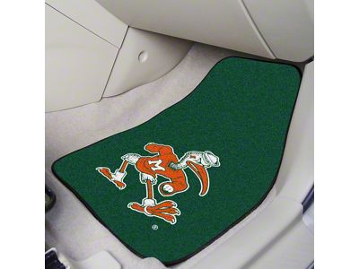 Carpet Front Floor Mats with University of Miami Logo; Black (Universal; Some Adaptation May Be Required)