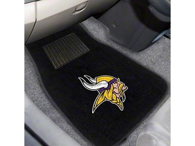 Embroidered Front Floor Mats with Minnesota Vikings Logo; Black (Universal; Some Adaptation May Be Required)