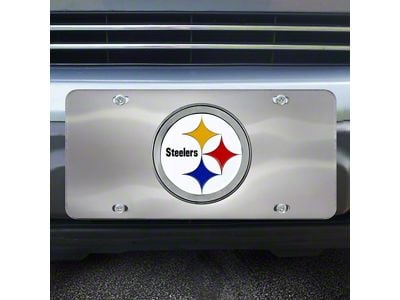 License Plate with Pittsburgh Steelers Logo; Stainless Steel (Universal; Some Adaptation May Be Required)