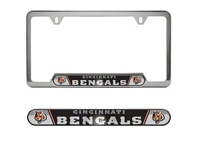 Embossed License Plate Frame with Cincinnati Bengals Logo; Black (Universal; Some Adaptation May Be Required)