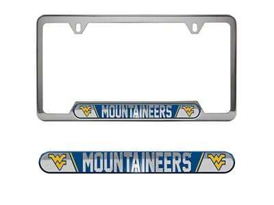 Embossed License Plate Frame with West Virginia University Logo; Blue (Universal; Some Adaptation May Be Required)