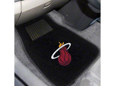 Embroidered Front Floor Mats with Miami Heat Logo; Black (Universal; Some Adaptation May Be Required)
