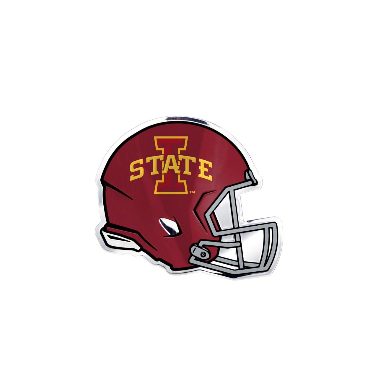 Mustang Iowa State University Embossed Helmet Emblem; Red and Yellow ...