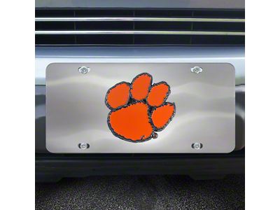 License Plate with Clemson University Logo; Stainless Steel (Universal; Some Adaptation May Be Required)