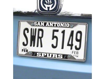 License Plate Frame with San Antonio Spurs Logo; Chrome (Universal; Some Adaptation May Be Required)