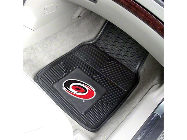 Vinyl Front Floor Mats with Carolina Hurricanes Logo; Black (Universal; Some Adaptation May Be Required)