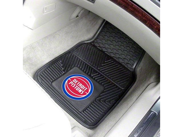 Vinyl Front Floor Mats with Detroit Pistons Logo; Black (Universal; Some Adaptation May Be Required)