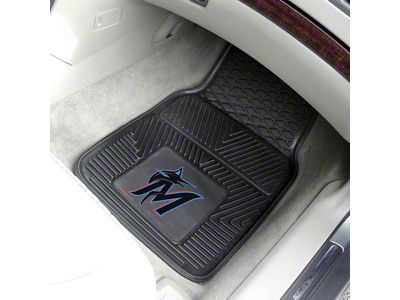 Vinyl Front Floor Mats with Miami Marlins Logo; Black (Universal; Some Adaptation May Be Required)