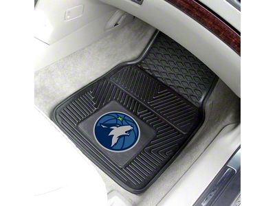 Vinyl Front Floor Mats with Minnesota Timberwolves Logo; Black (Universal; Some Adaptation May Be Required)