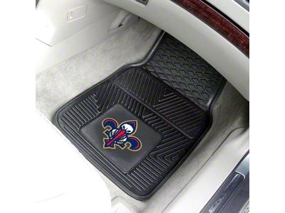 Vinyl Front Floor Mats with New Orleans Pelicans Logo; Black (Universal; Some Adaptation May Be Required)