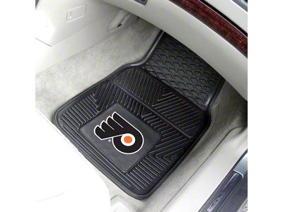 Vinyl Front Floor Mats with Philadelphia Flyers Logo; Black (Universal; Some Adaptation May Be Required)