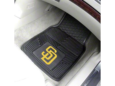 Vinyl Front Floor Mats with San Diego Padres Logo; Black (Universal; Some Adaptation May Be Required)
