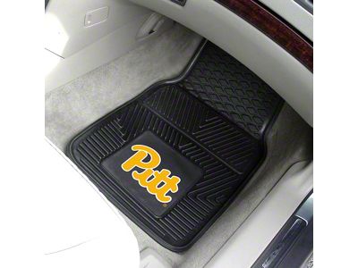 Vinyl Front Floor Mats with University of Pittsburgh Logo; Black (Universal; Some Adaptation May Be Required)